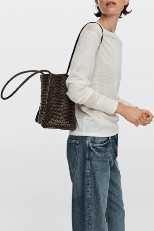 Кожаная вязаная сумка ведро- Заказать в России