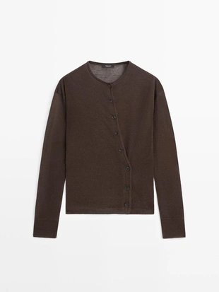 Кардиган из льняной смеси с деталями на пуговицах- Заказать в России