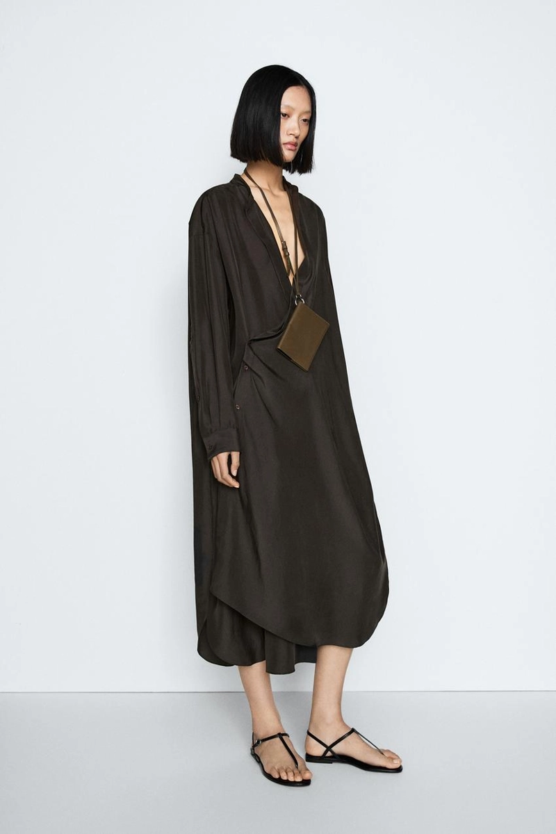 100% шелковое платье макси с деталями на застежке - studio