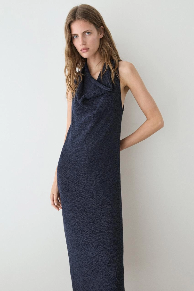 Платье-миди из трикотажа с драпированным вырезом