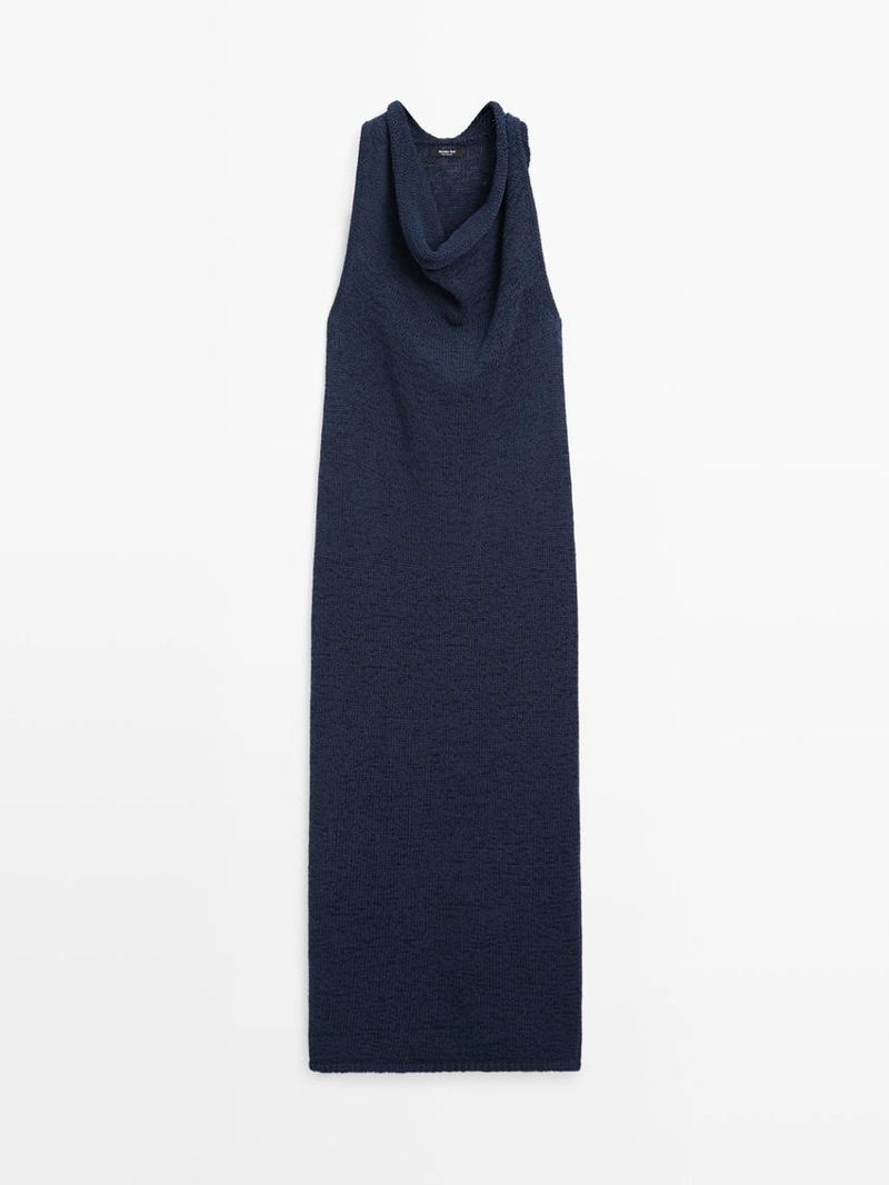 Платье-миди из трикотажа с драпированным вырезом