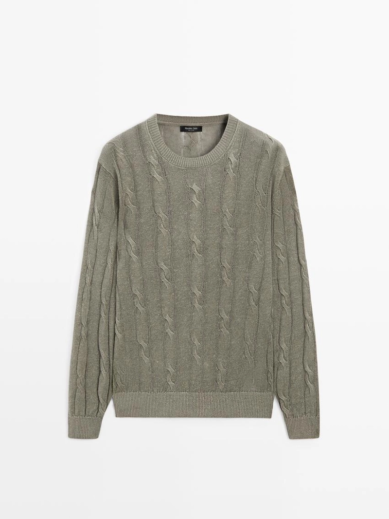 Пуловер с косами из льна