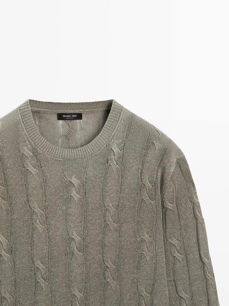 Пуловер с косами из льна