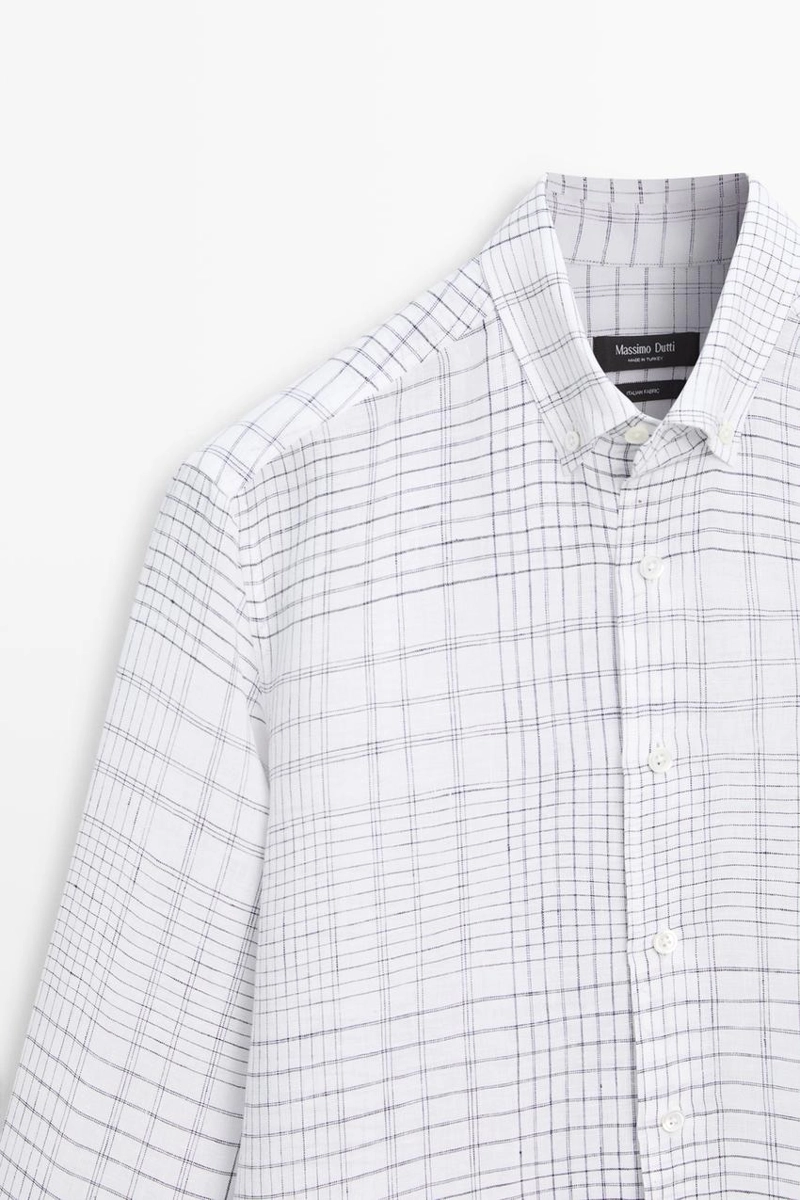 Рубашка из 100% льна с деталями в клетку