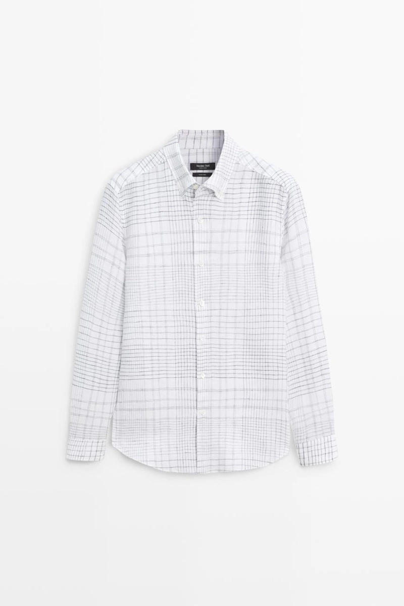 Рубашка из 100% льна с деталями в клетку