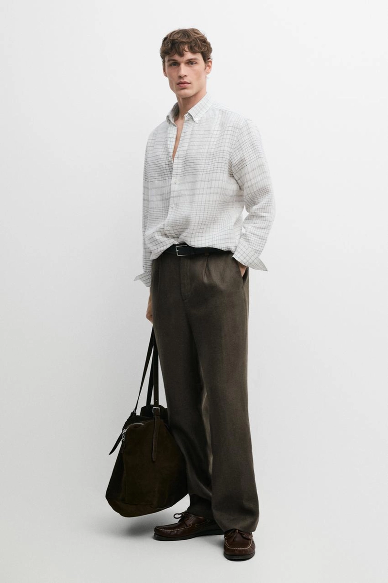 Рубашка из 100% льна с деталями в клетку