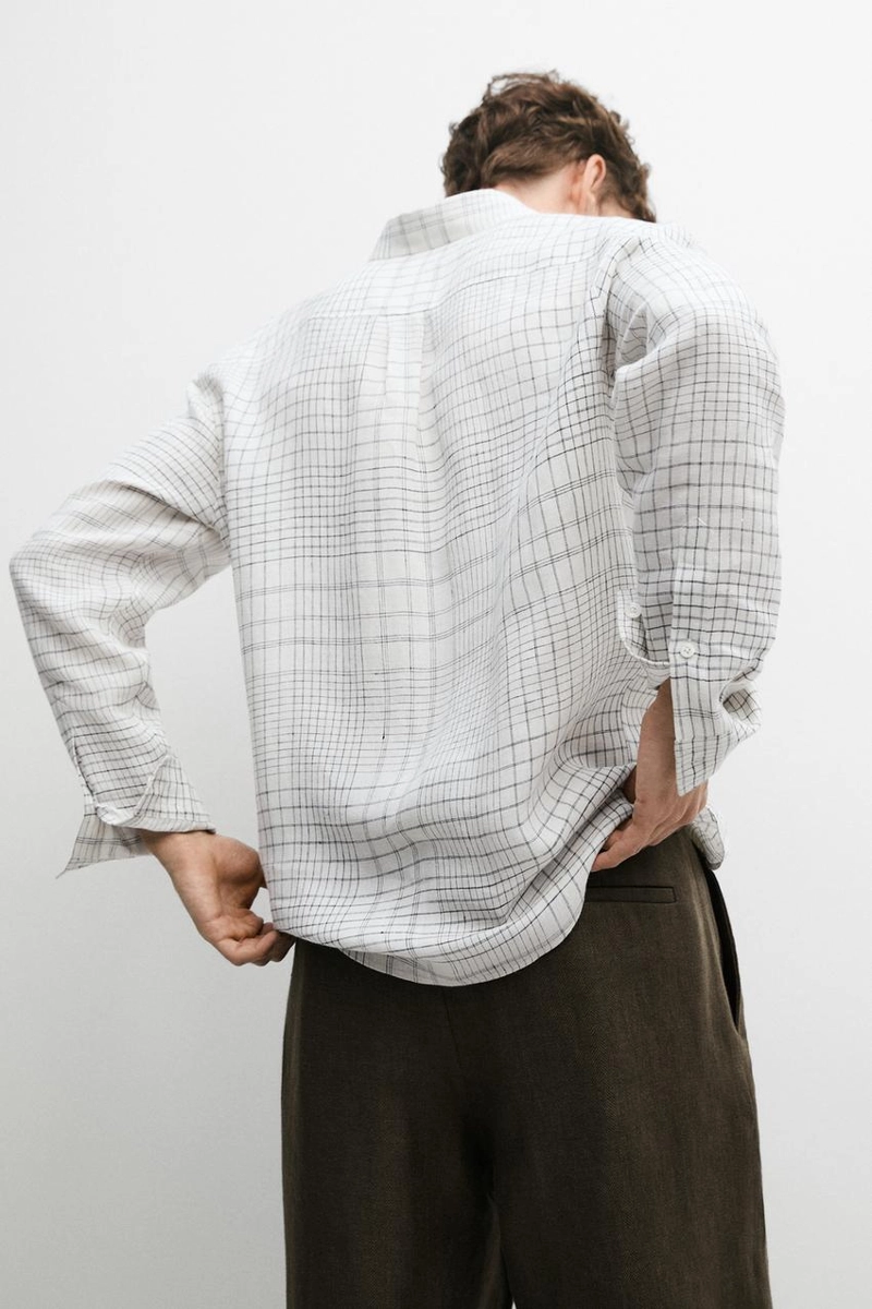 Рубашка из 100% льна с деталями в клетку