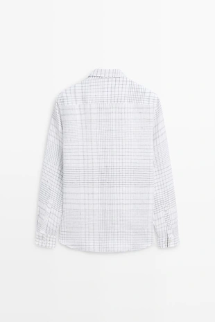 Рубашка из 100% льна с деталями в клетку- Заказать в России