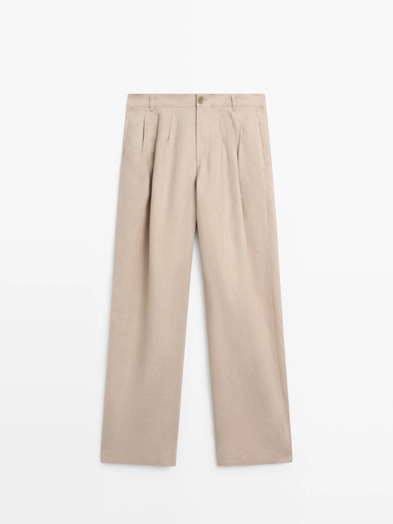 Широкие льняные брюки со складками - studio