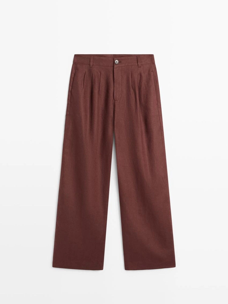 Широкие льняные брюки со складками - studio
