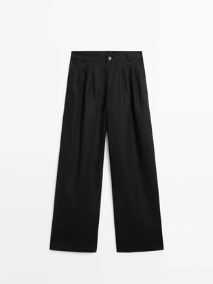 Широкие льняные брюки с защипами - studio- Заказать в России