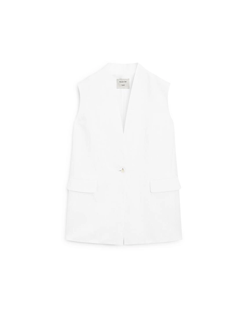 Жилетка, бермуды из текстиля, пальто из хлопковой смеси, миди-юбка годе, миди-платье из кожи. 