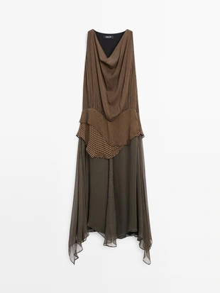 Платье с многослойными оборками и драпировкой- Заказать в России