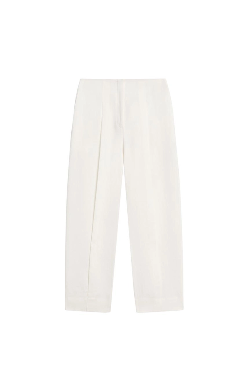 Брюки из льна с драпировкой и манжетами на резинке