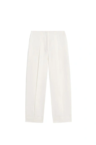 Брюки из льна с драпировкой и манжетами на резинке- Заказать в России