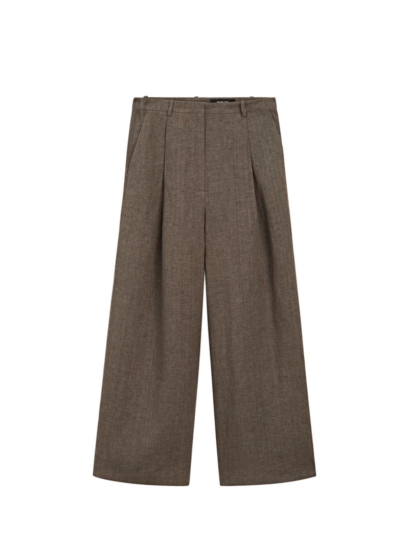 Льняные меланжевые защипанные брюки