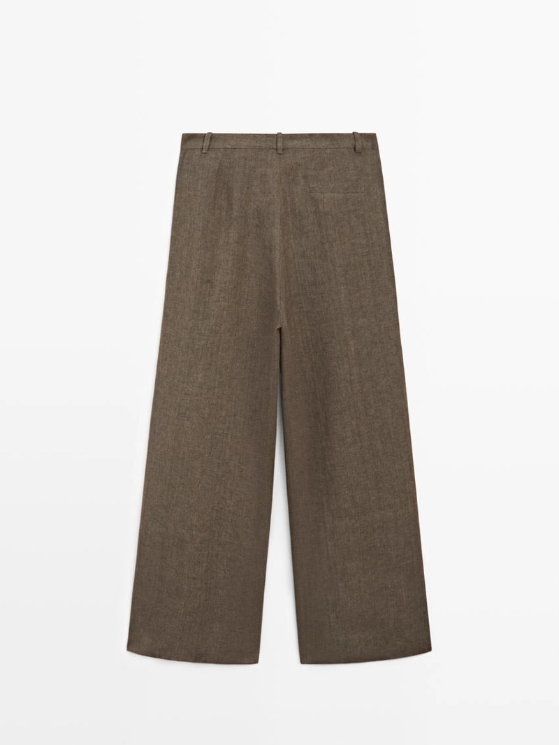 Льняные меланжевые защипанные брюки