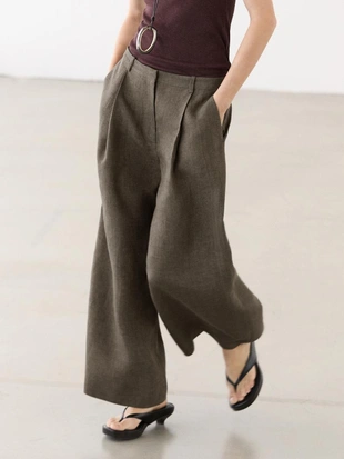 Льняные меланжевые защипанные брюки- Заказать в России