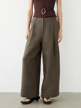 Льняные меланжевые защипанные брюки- Заказать в России