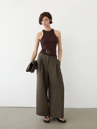 Льняные меланжевые защипанные брюки- Заказать в России