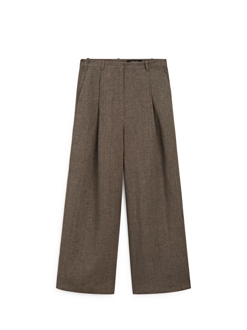 Льняные меланжевые защипанные брюки