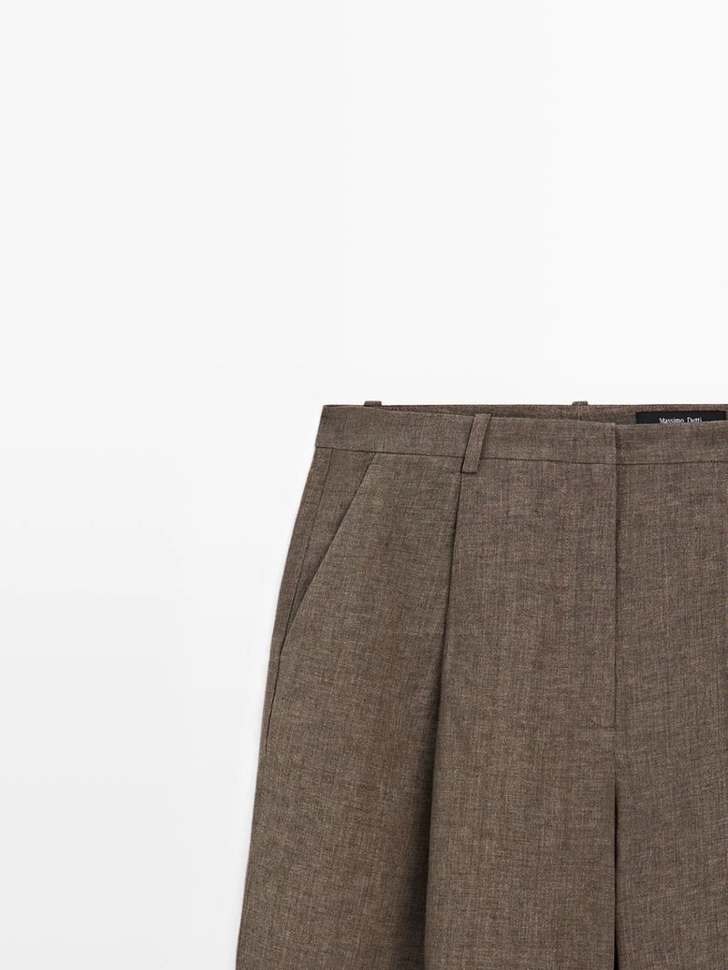 Льняные меланжевые защипанные брюки