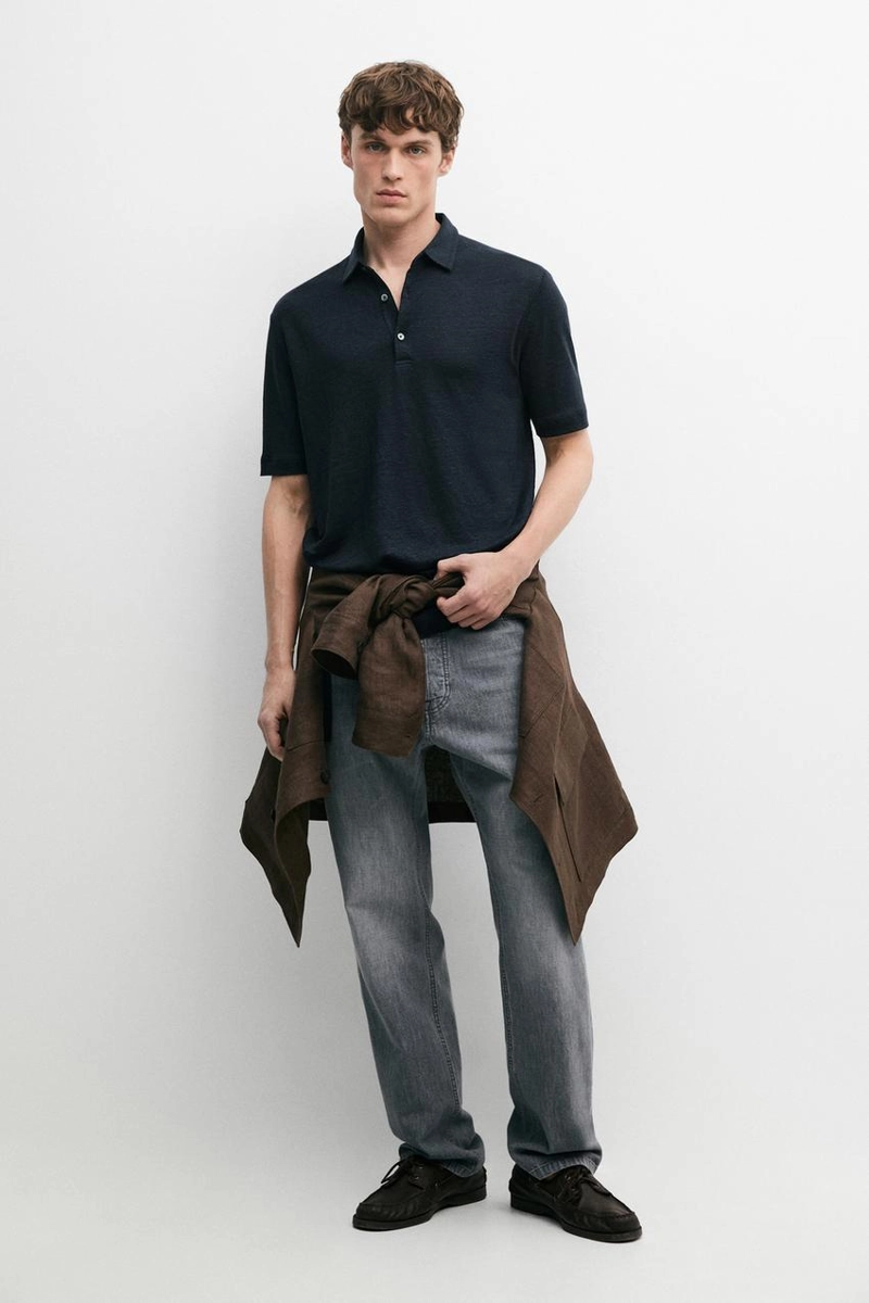 Поло из 100% льна с коротким рукавом