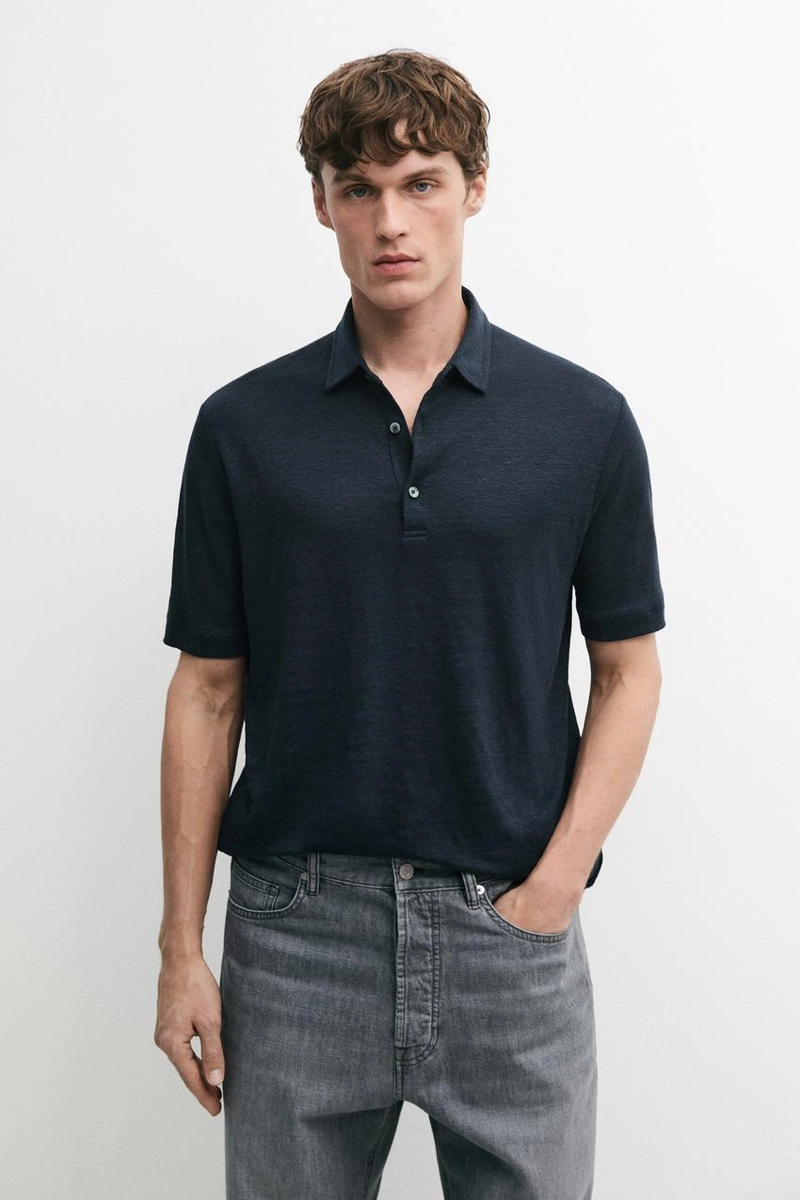 Поло из 100% льна с коротким рукавом