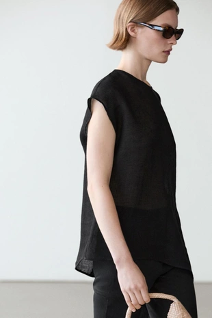 Топ из льна с ассиметричным подолом- Заказать в России