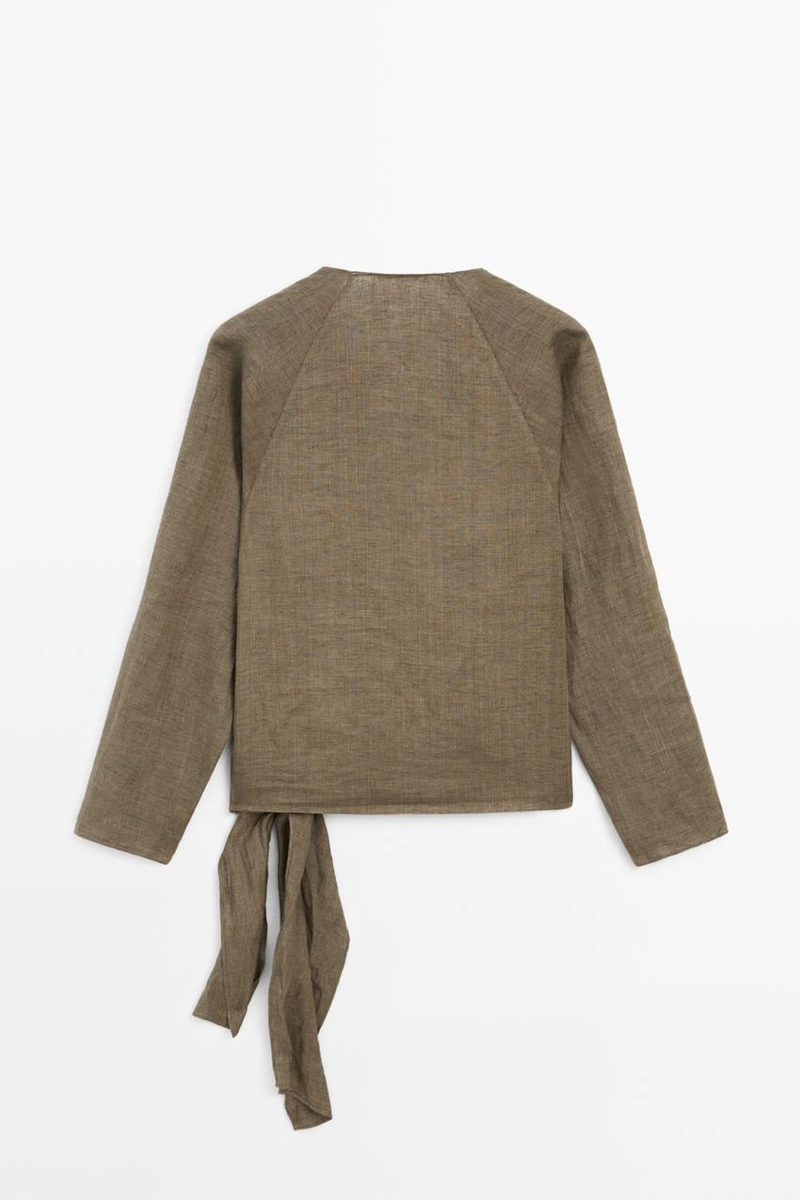 Рубашка из 100% льна с деталями банта