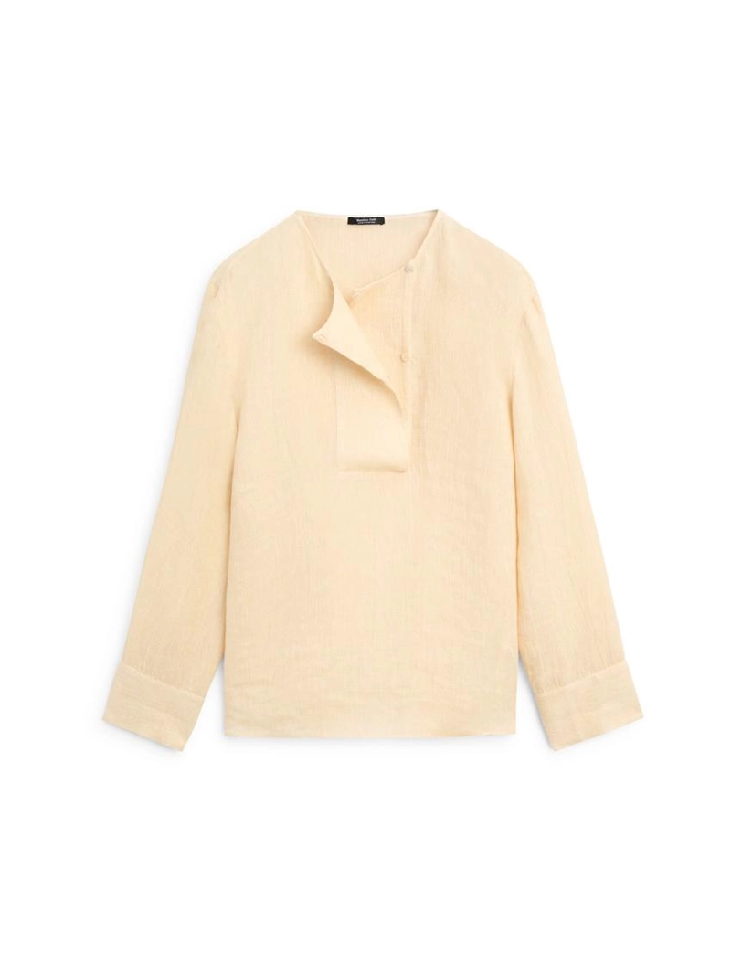 Приталенный льняной блуз с деталями на груди