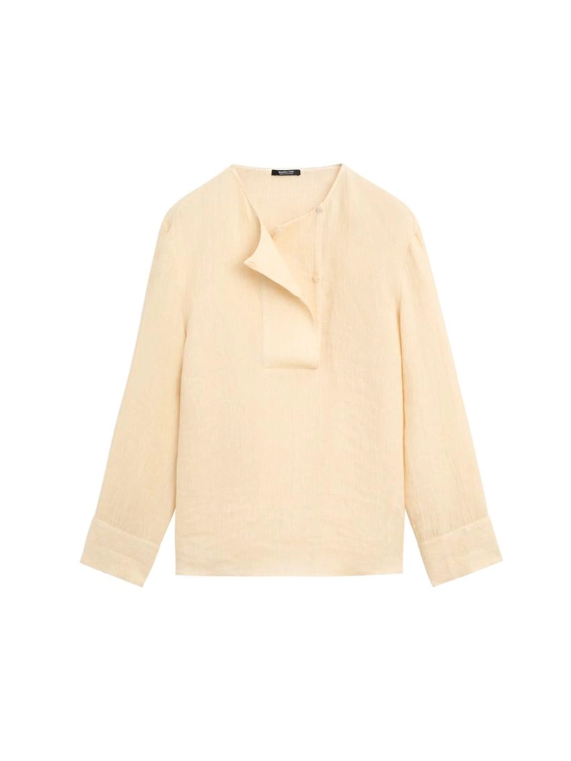 Приталенный льняной блуз с деталями на груди
