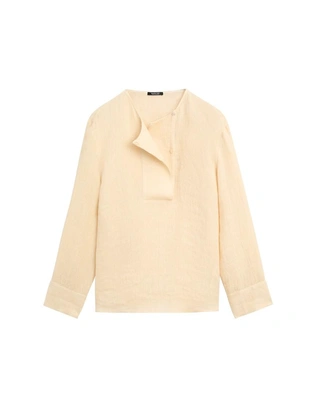 Приталенный льняной блуз с деталями на груди- Заказать в России