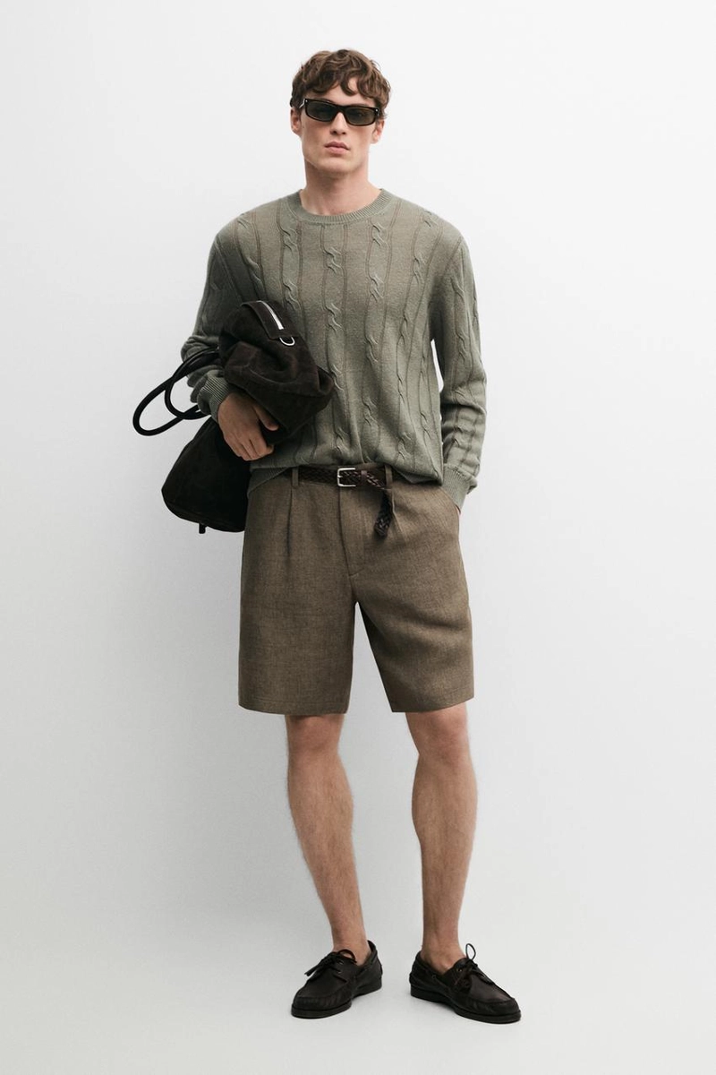 Шорты-бермуды с льняным напуском 100%