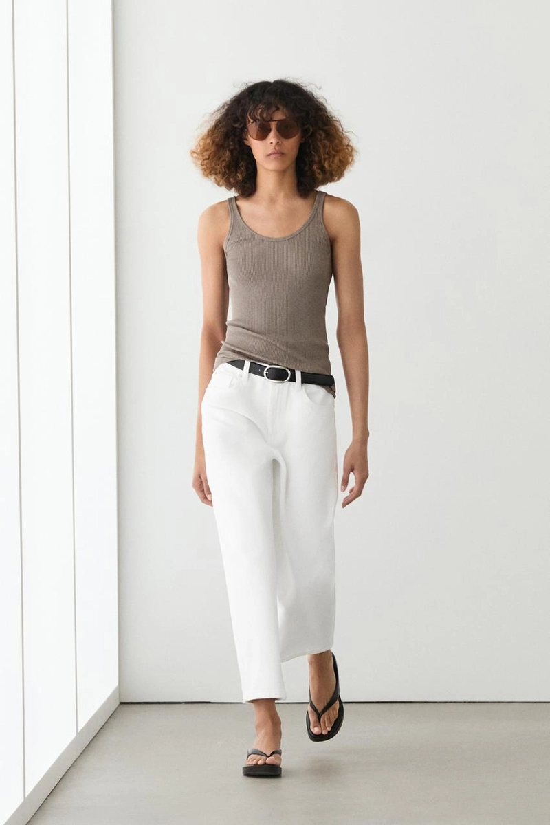 Топ на бретелях из ребристого шелкового микса