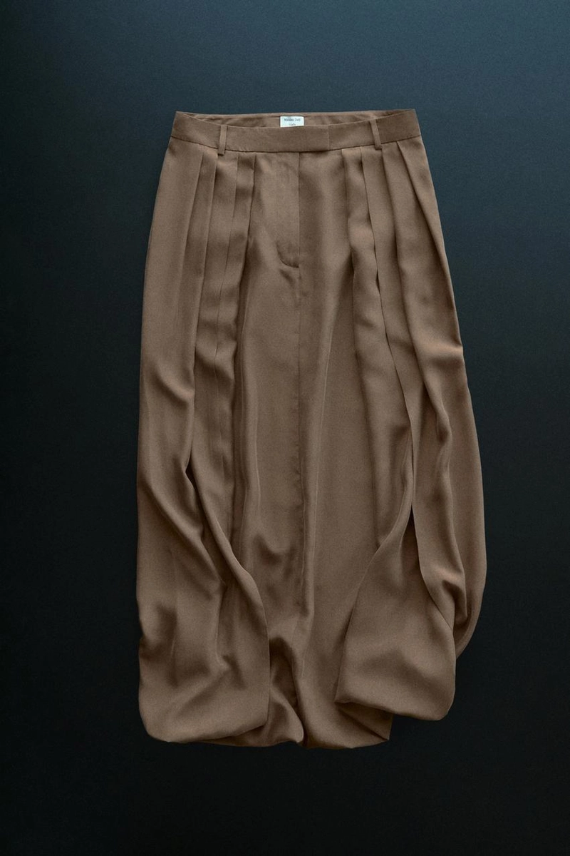 Юбка миди из 100% шелка с деталями в складку - studio