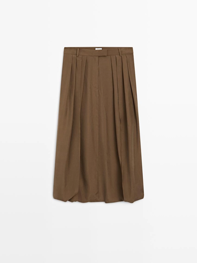 Юбка миди из 100% шелка с деталями в складку - studio