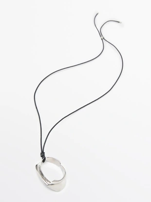 SILVER | 4602/744/808 - Massimo Dutti Кожаное ожерелье с неправильным подвеской