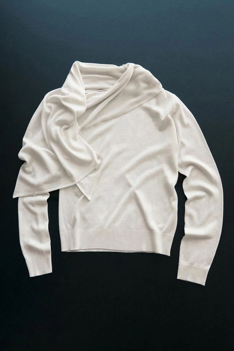 Джемпер из вязаного шелкового микса с шарфом - studio