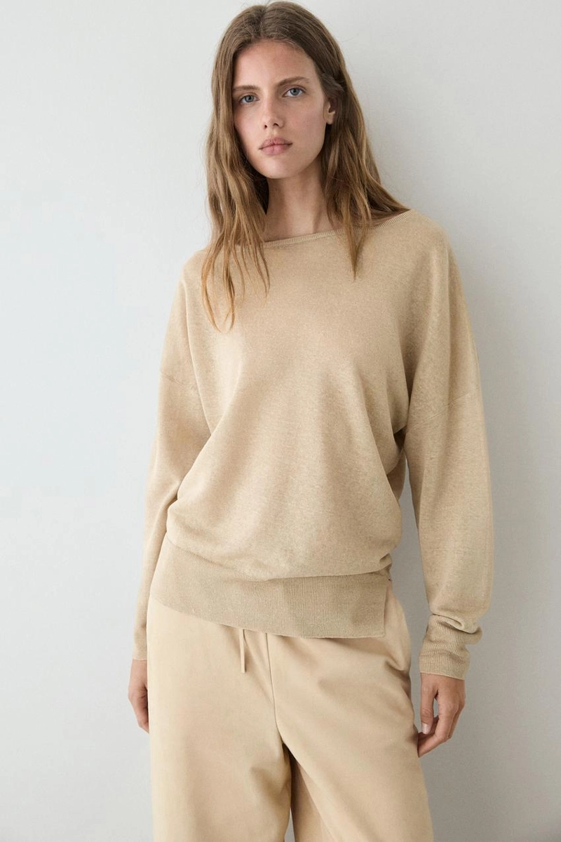 Теплый свитер из 100% льна с открытыми плечами