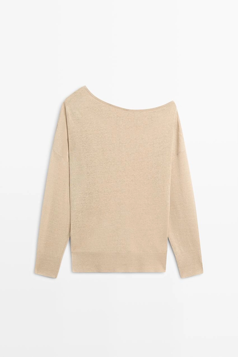 Теплый свитер из 100% льна с открытыми плечами