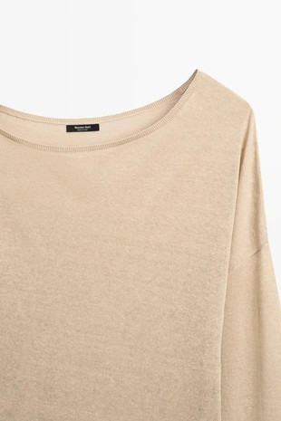 Теплый свитер из 100% льна с открытыми плечами- Заказать в России