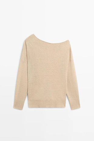 Теплый свитер из 100% льна с открытыми плечами- Заказать в России