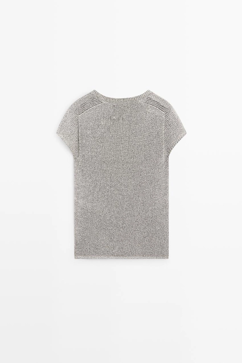 Трикотажный свитер с коротким рукавом и деталями из нитей