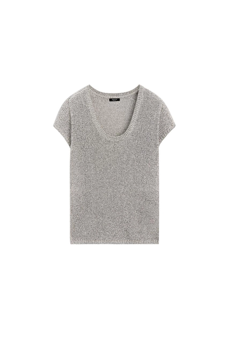 Трикотажный свитер с коротким рукавом и деталями из нитей