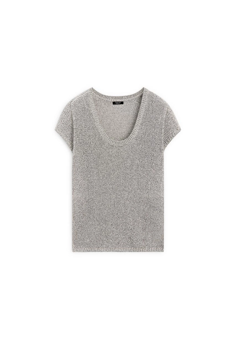 Трикотажный свитер с коротким рукавом и деталями из нитей