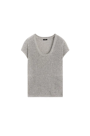 Трикотажный свитер с коротким рукавом и деталями из нитей- Заказать в России