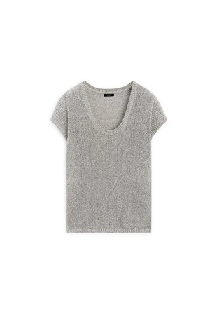 Трикотажный свитер с коротким рукавом и деталями из нитей- Заказать в России