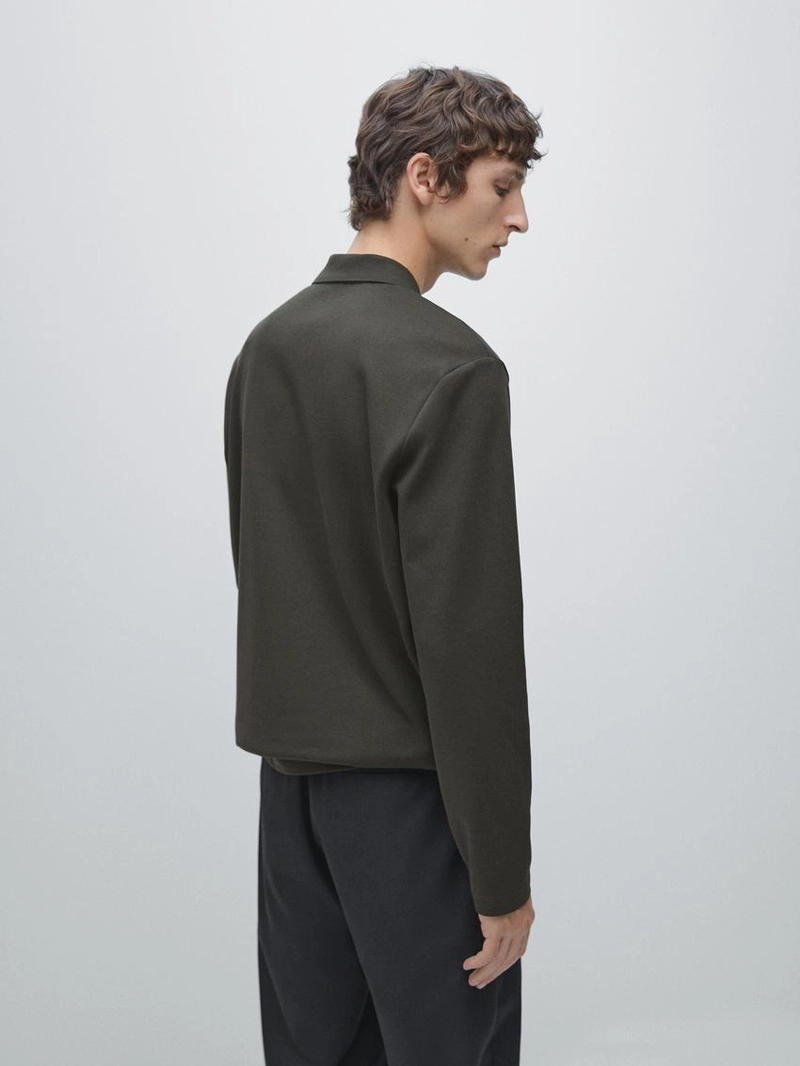 Поло с длинным рукавом и деталями из ребристого материала