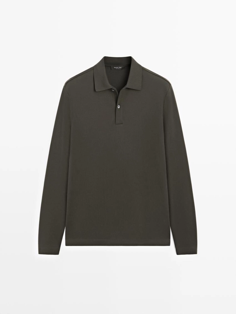 Поло с длинным рукавом и деталями из ребристого материала